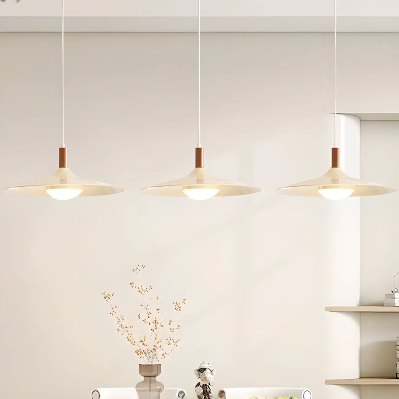 Modern Cream Round Disc Kitchen Pendant Light Image - 3 | homeyfad