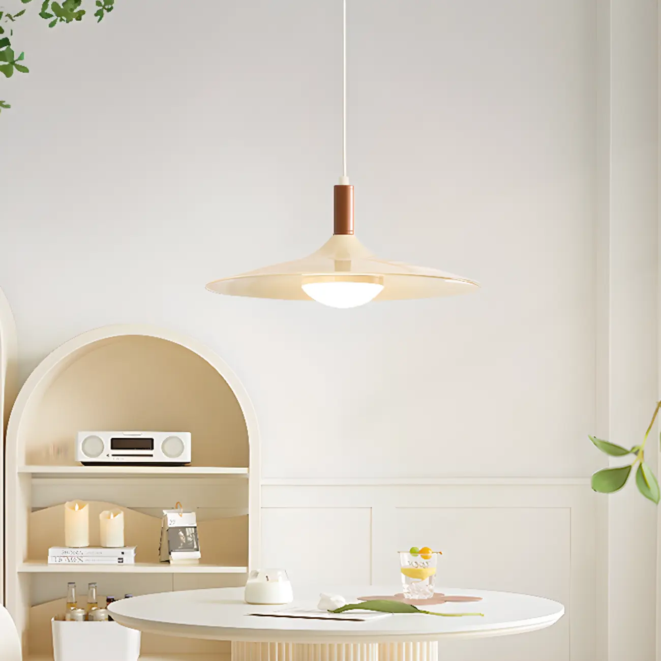 Modern Cream Round Disc Kitchen Pendant Light Image - 1 | homeyfad