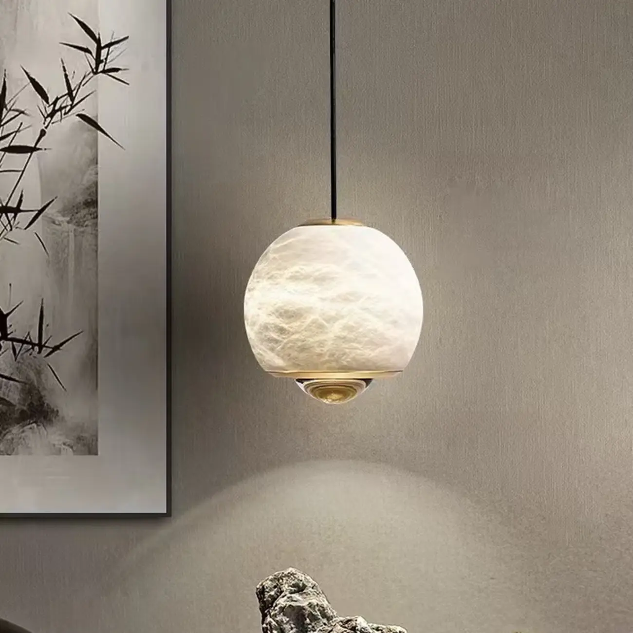 Nordic Stone and Metal Spherical Hanging Pendant Light Image - 2 | homeyfad