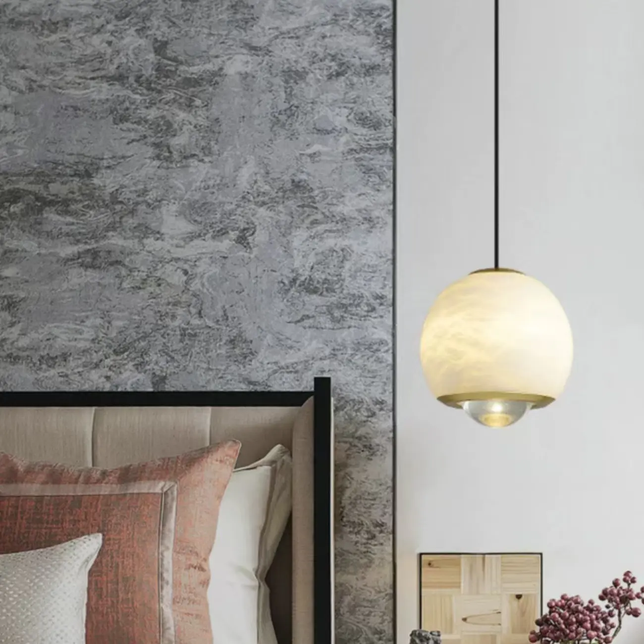 Nordic Stone and Metal Spherical Hanging Pendant Light Image - 1 | homeyfad