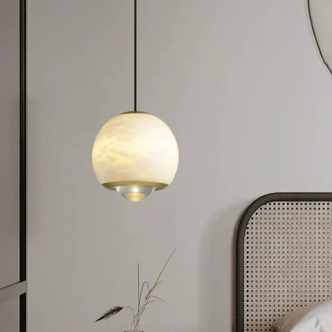 Nordic Stone and Metal Spherical Hanging Pendant Light Image - 5 | homeyfad