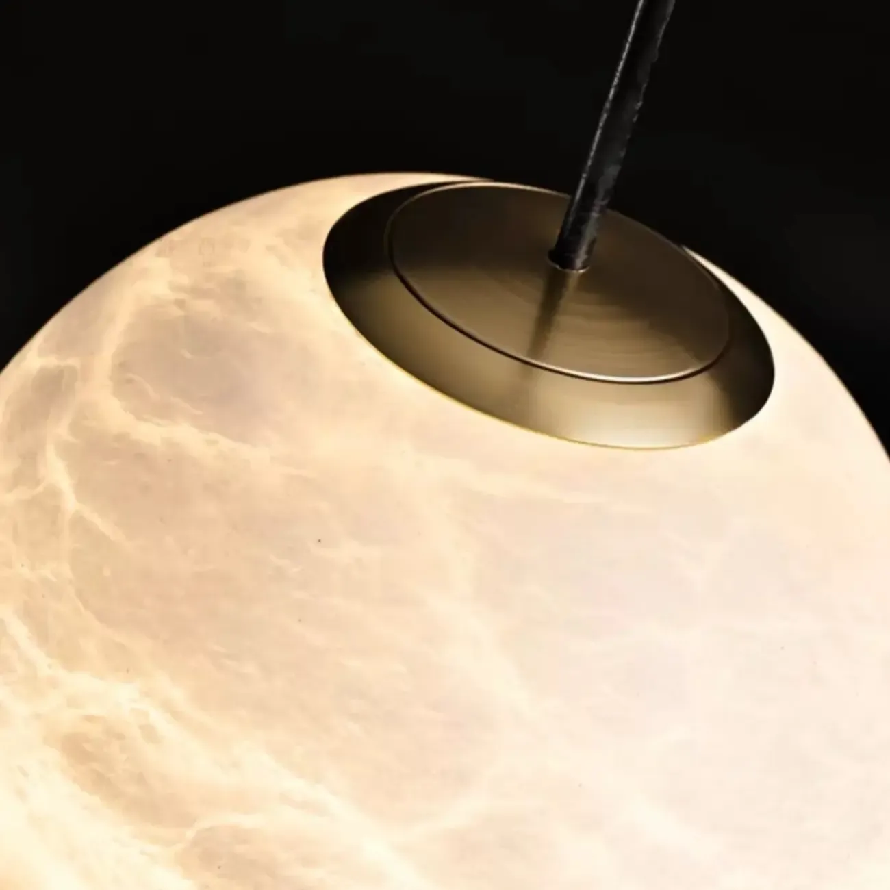 Nordic Stone and Metal Spherical Hanging Pendant Light Image - 8