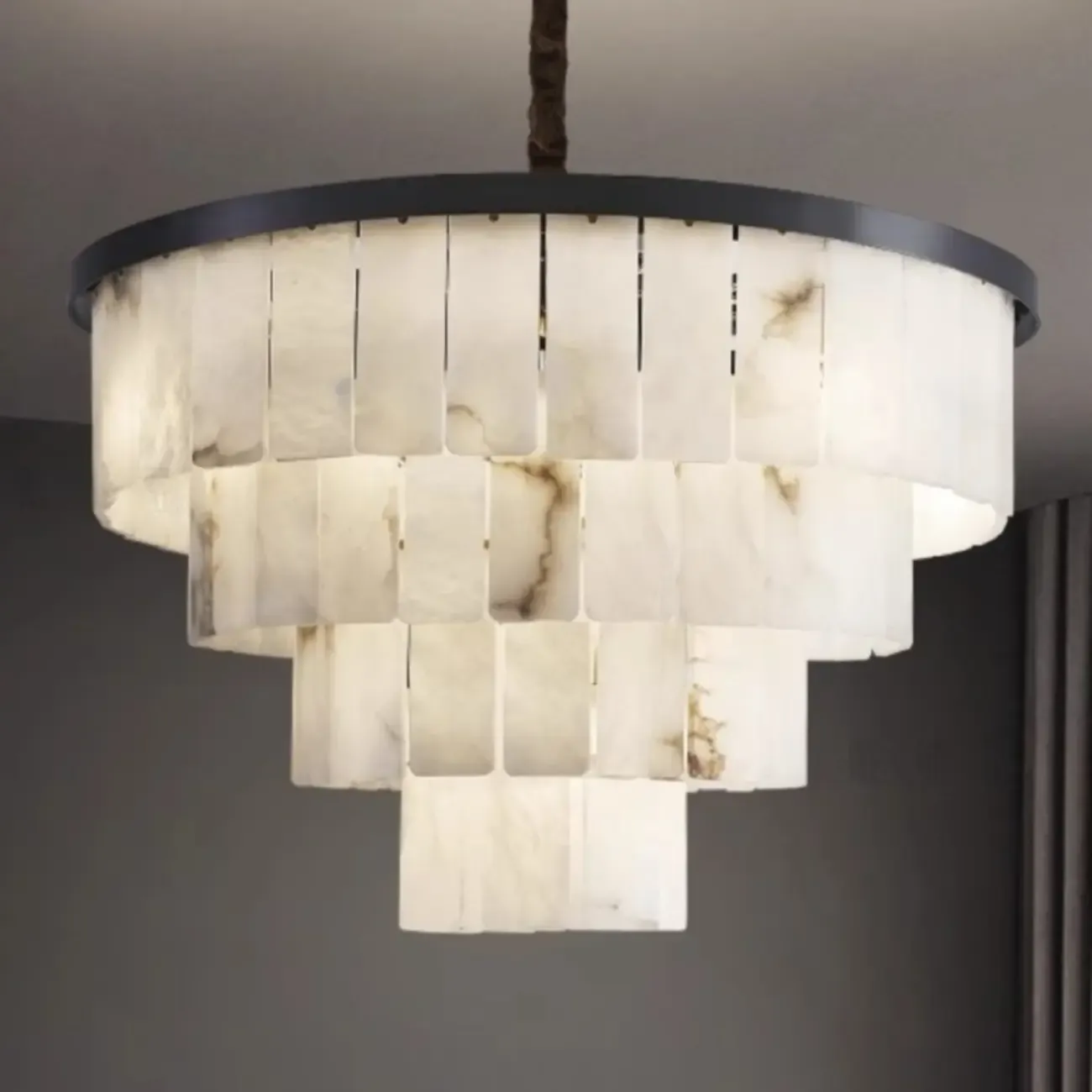 Timeless Tiered Circular Black Metallic Alabaster Chandelier Image - 3