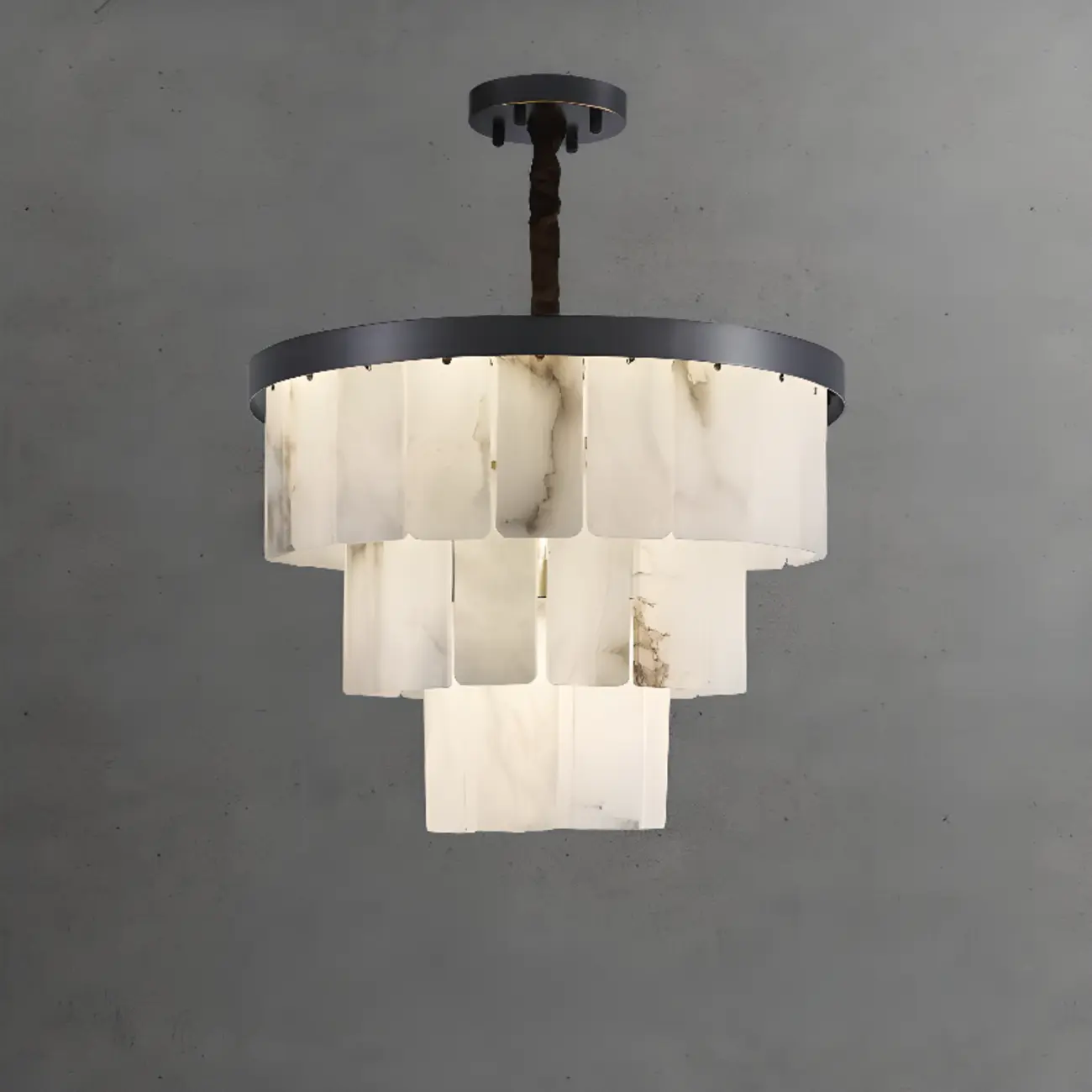 Timeless Tiered Circular Black Metallic Alabaster Chandelier Image - 5 | homeyfad