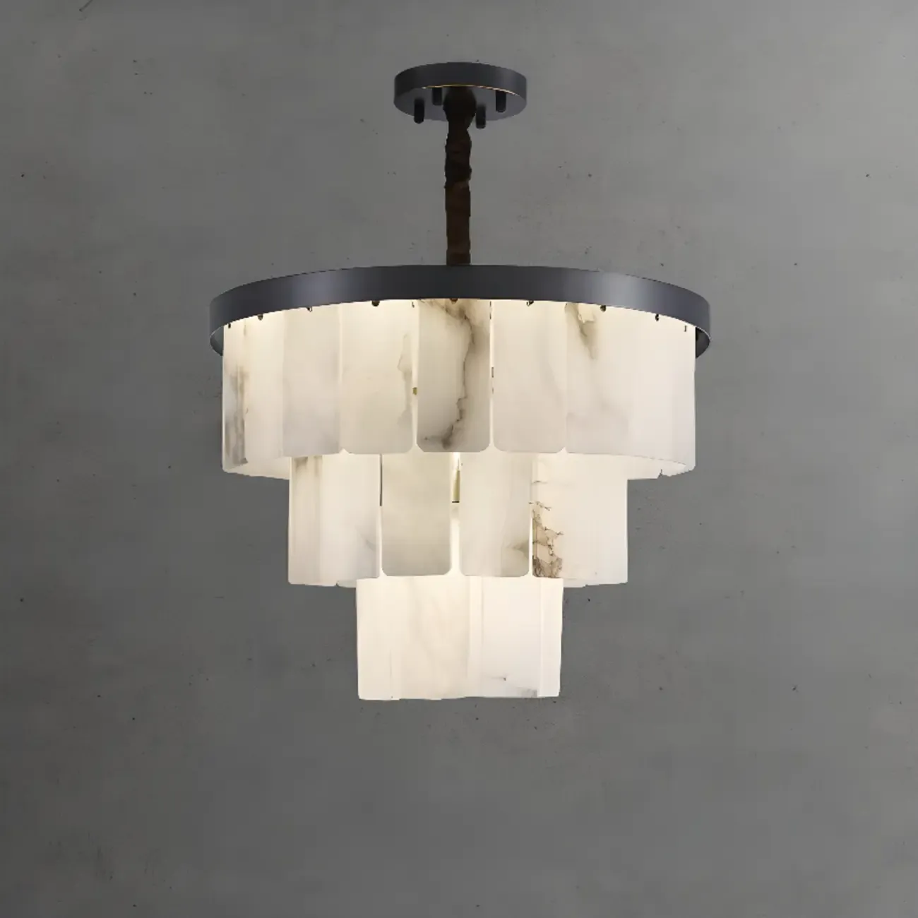 Timeless Tiered Circular Black Metallic Alabaster Chandelier Image - 5
