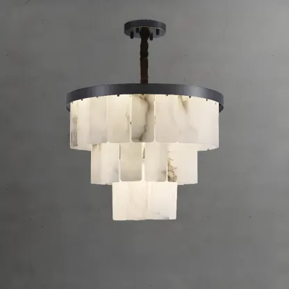 Timeless Tiered Circular Black Metallic Alabaster Chandelier Image - 5