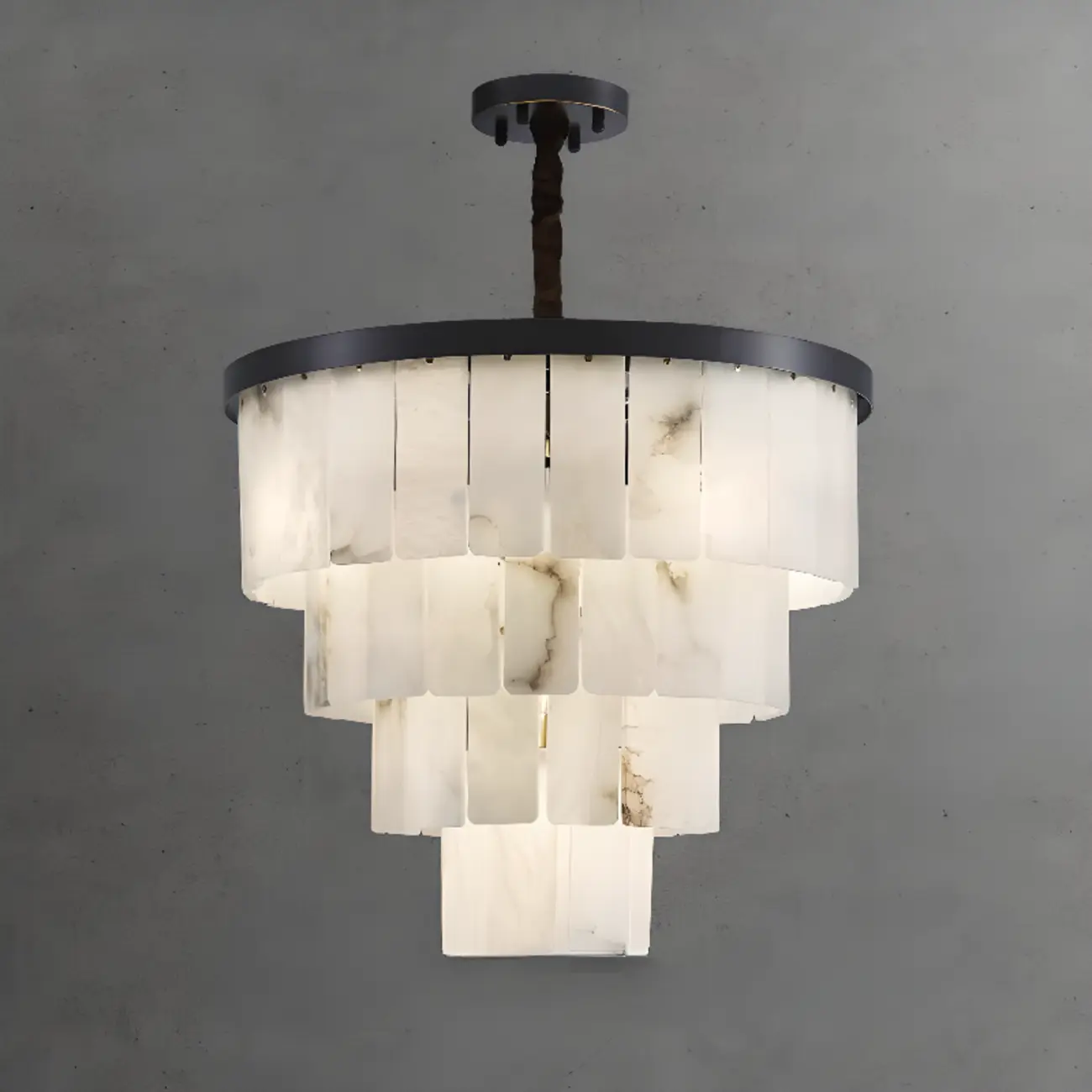 Timeless Tiered Circular Black Metallic Alabaster Chandelier Image - 7 | homeyfad