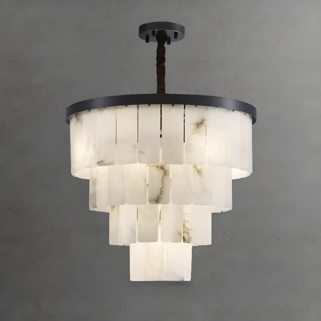 Timeless Tiered Circular Black Metallic Alabaster Chandelier Image - 7