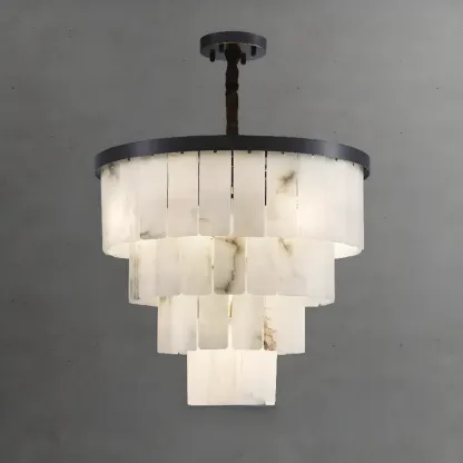 Timeless Tiered Circular Black Metallic Alabaster Chandelier Image - 7