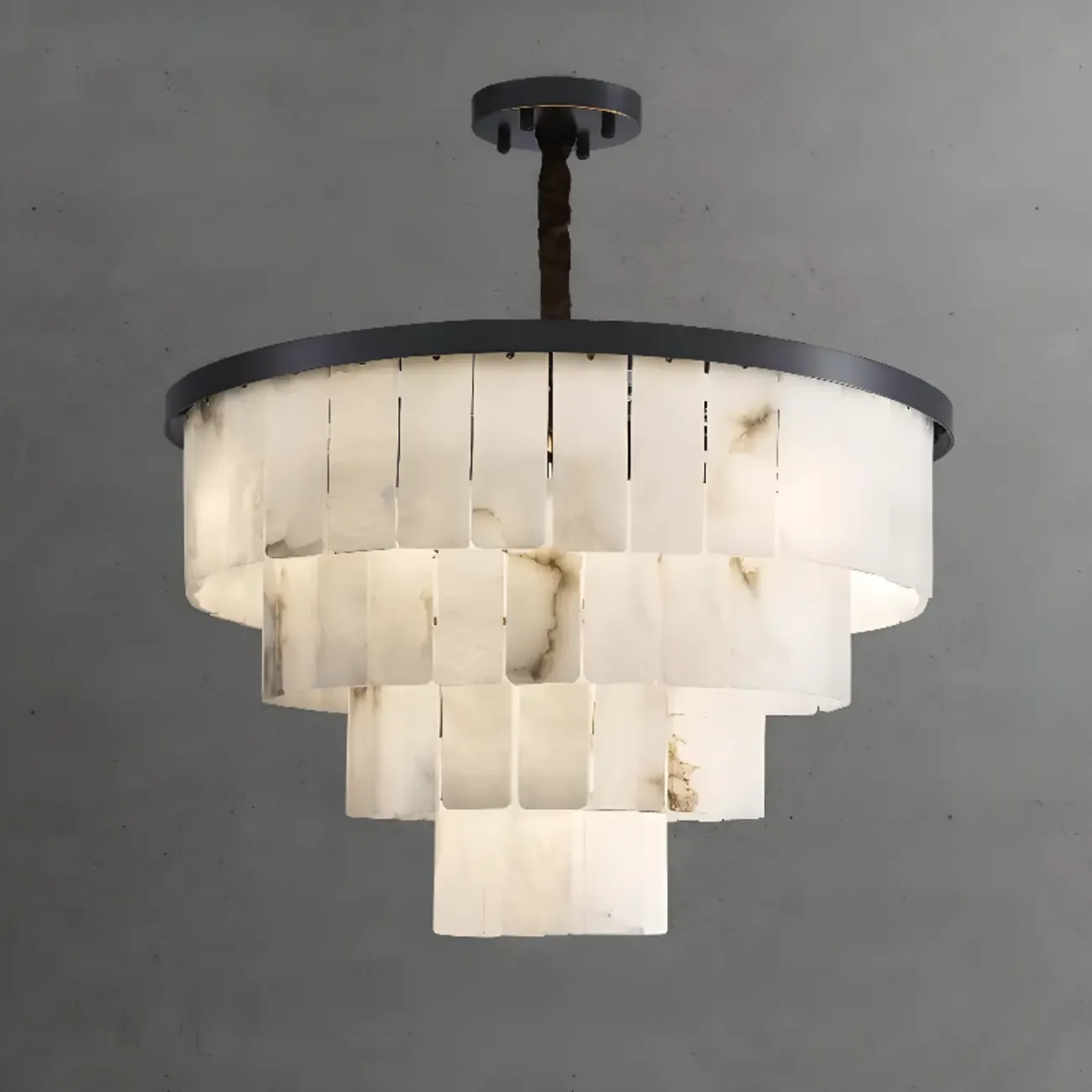 Timeless Tiered Circular Black Metallic Alabaster Chandelier Image - 11