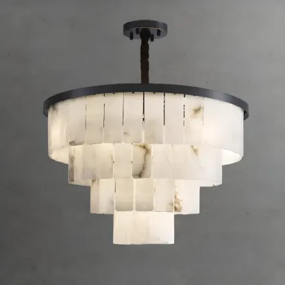Timeless Tiered Circular Black Metallic Alabaster Chandelier Image - 11