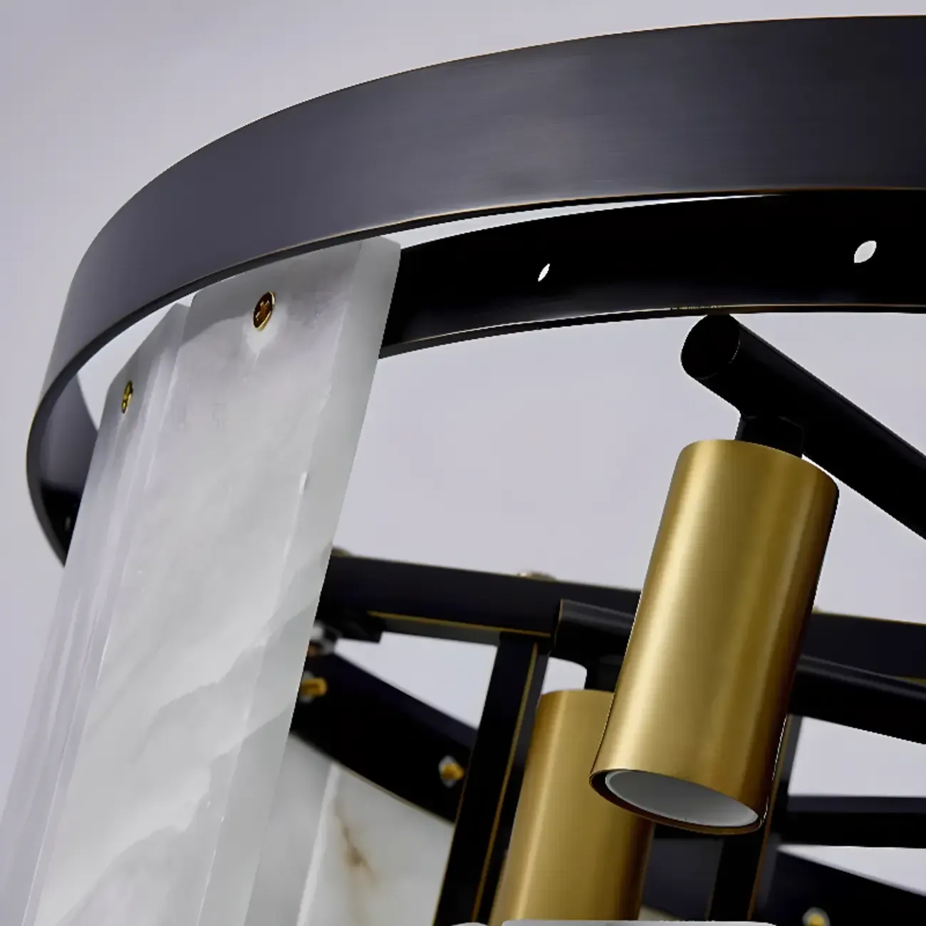 Timeless Tiered Circular Black Metallic Alabaster Chandelier Image - 6