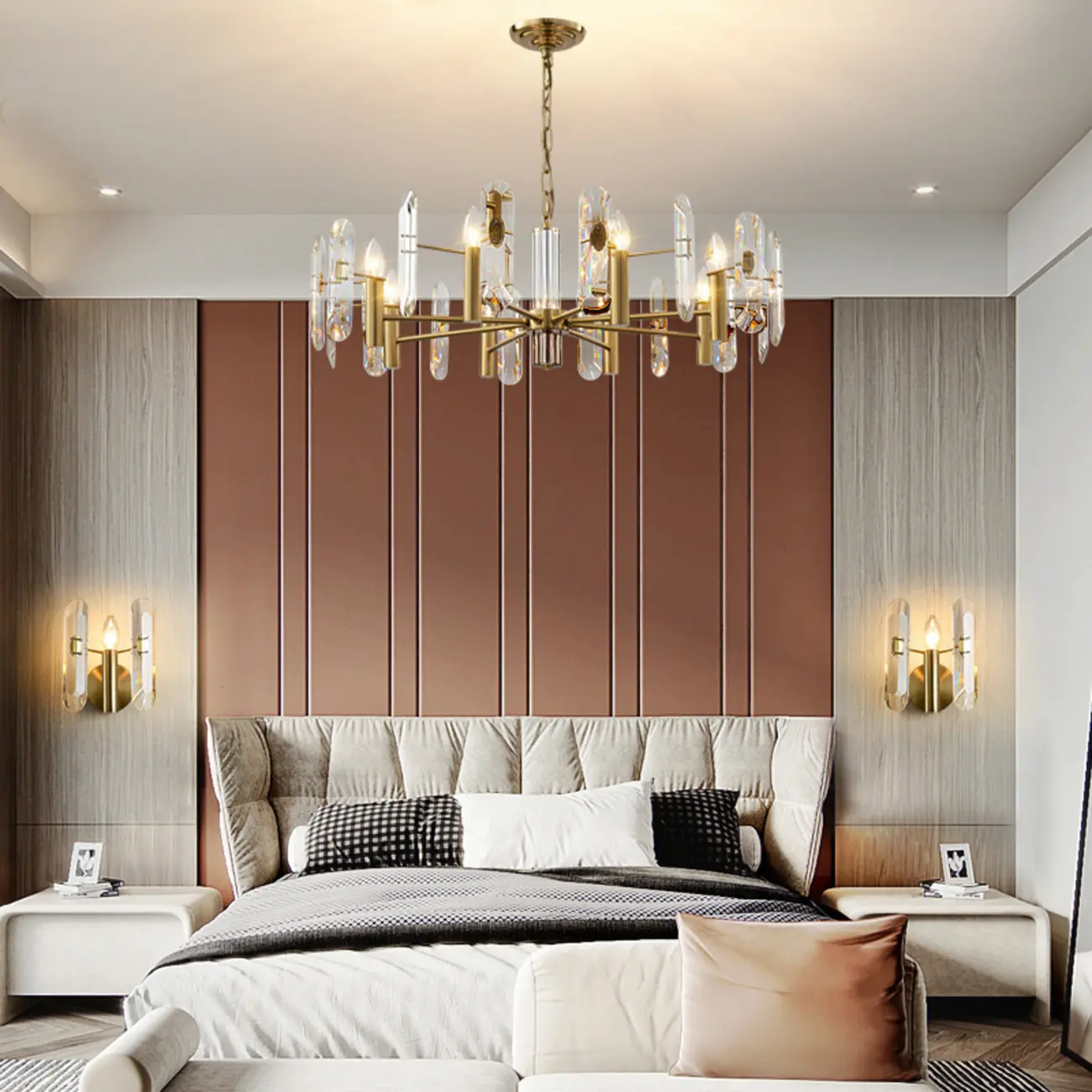 Gold Crystal Linear Black Modern Chandelier Light Image - 3 | homeyfad