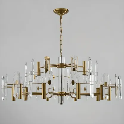 Gold Crystal Linear Black Modern Chandelier Light Image - 10