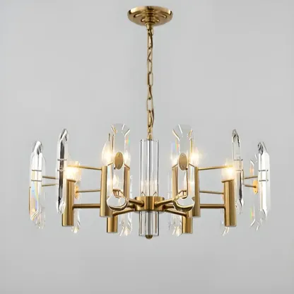 Gold Crystal Linear Black Modern Chandelier Light Image - 14
