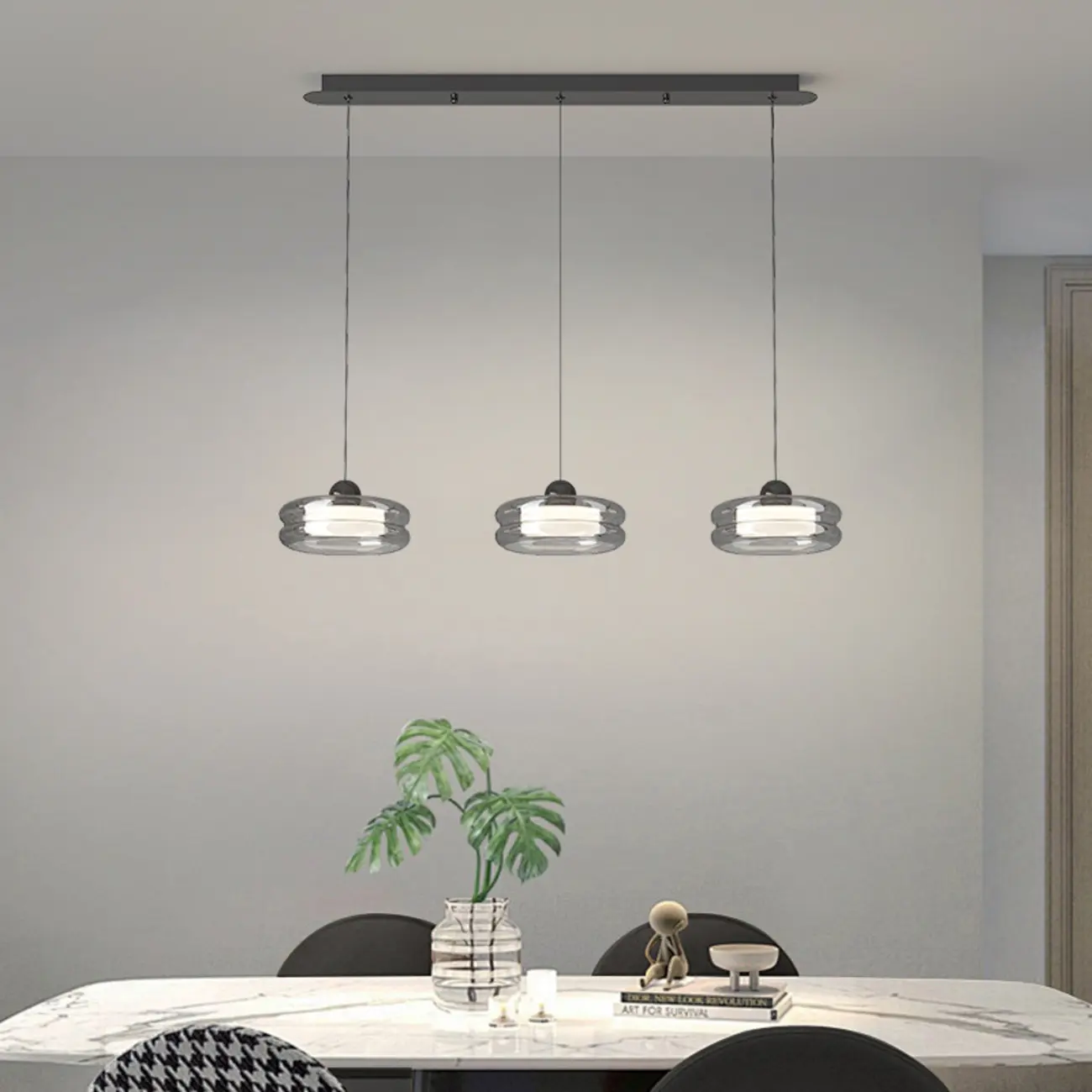Modern Grey Glass Island Pendant Light with Adjustable Fixture Image - 3 | homeyfad