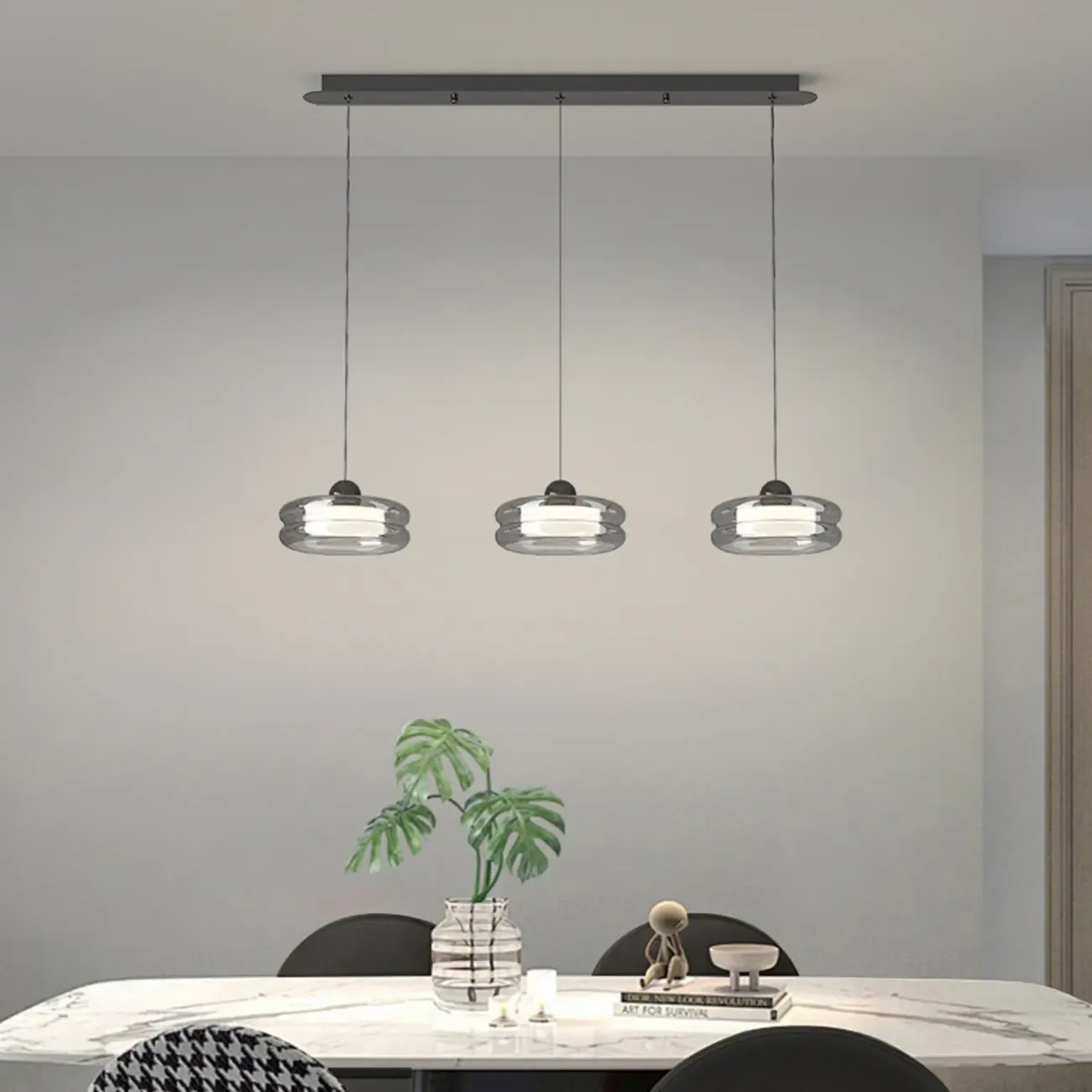 Modern Grey Glass Island Pendant Light with Adjustable Fixture Image - 3