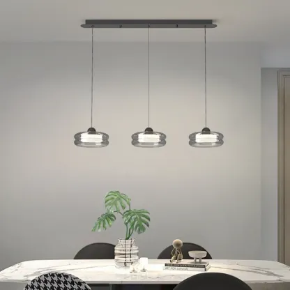 Modern Grey Glass Island Pendant Light with Adjustable Fixture Image - 3