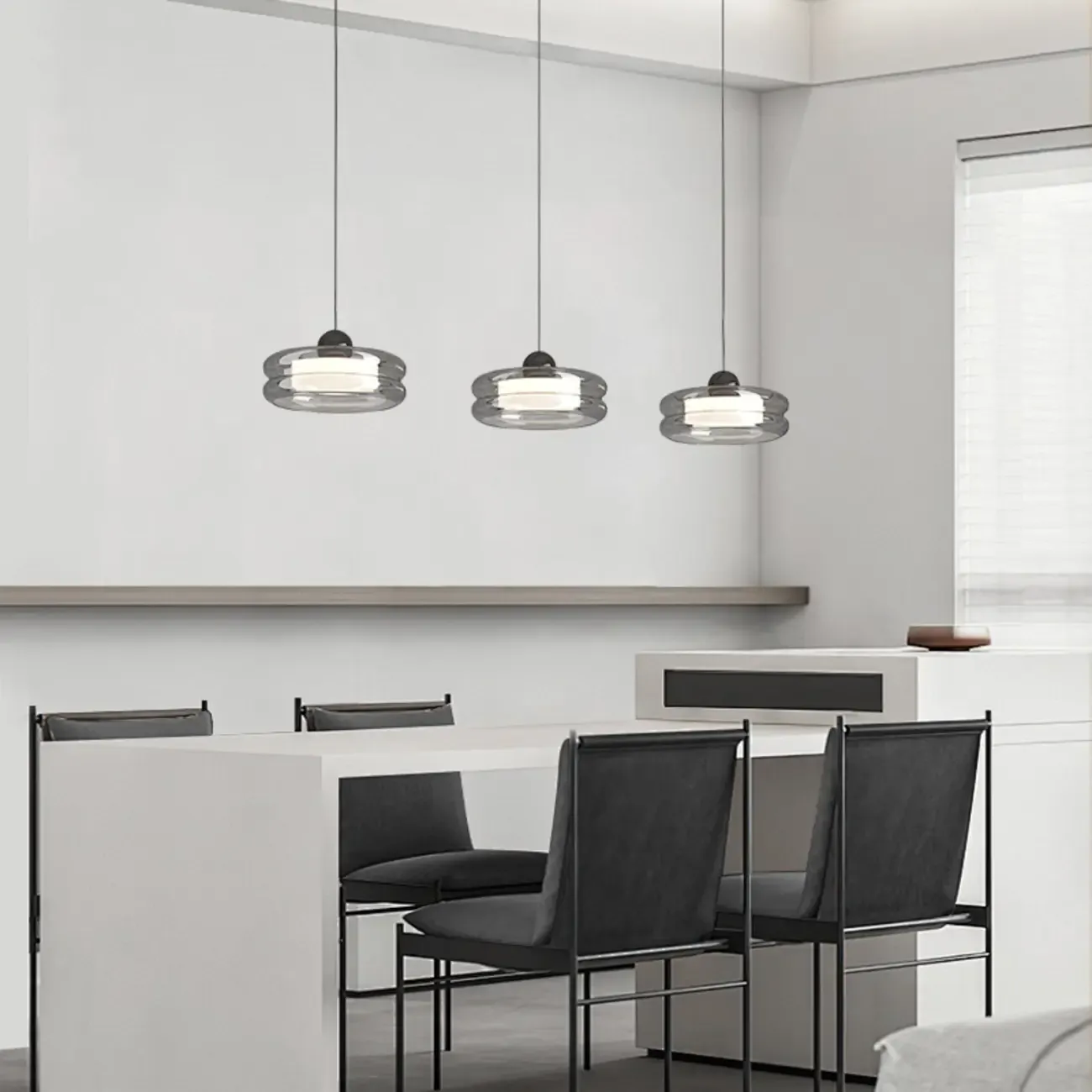 Modern Grey Glass Island Pendant Light with Adjustable Fixture Image - 2