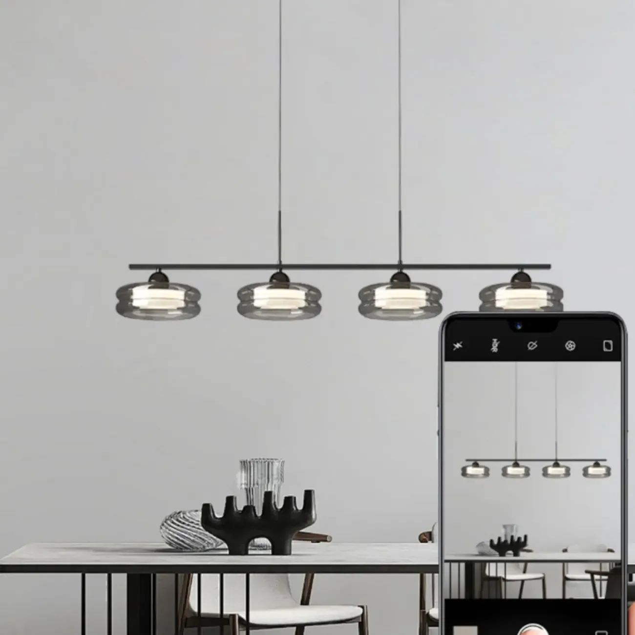 Modern Grey Glass Island Pendant Light with Adjustable Fixture Image - 4