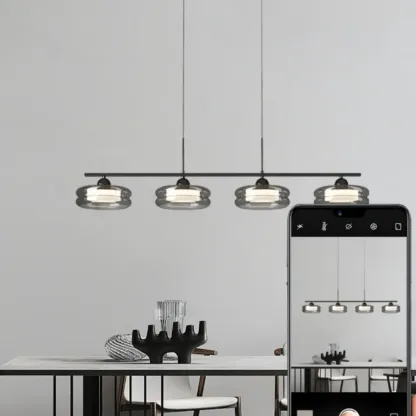 Modern Grey Glass Island Pendant Light with Adjustable Fixture Image - 4