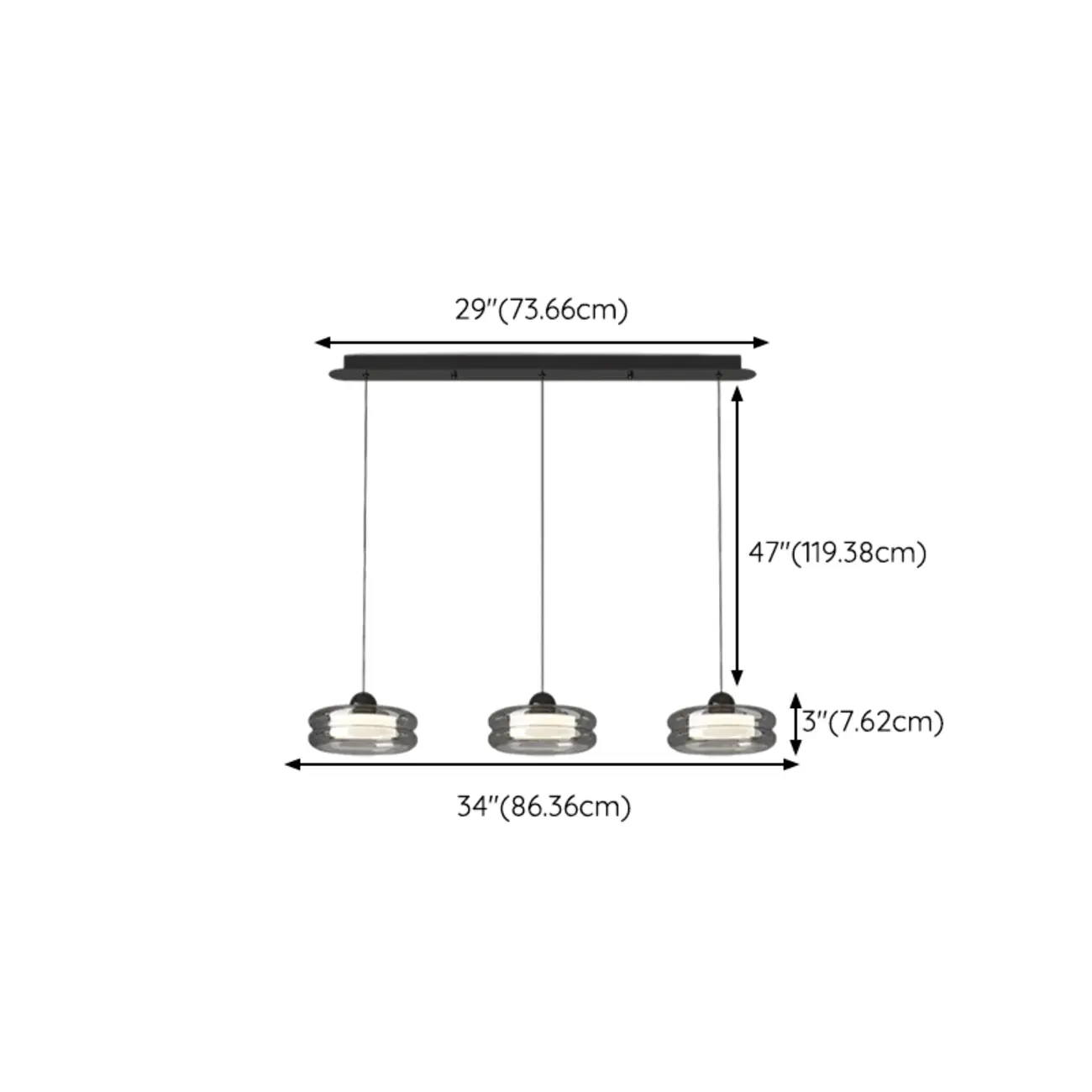Modern 3-Gear Dimming LED Pendant Light for Kitchen Island #size