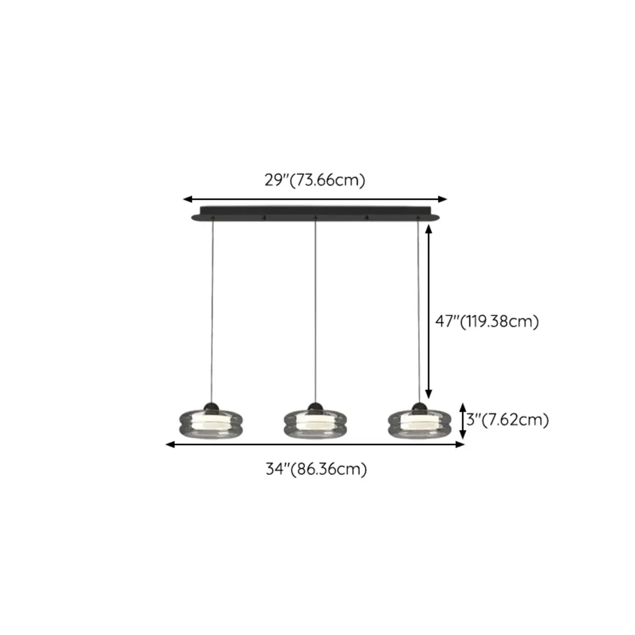 Modern Grey Glass Island Pendant Light with Adjustable Fixture #size