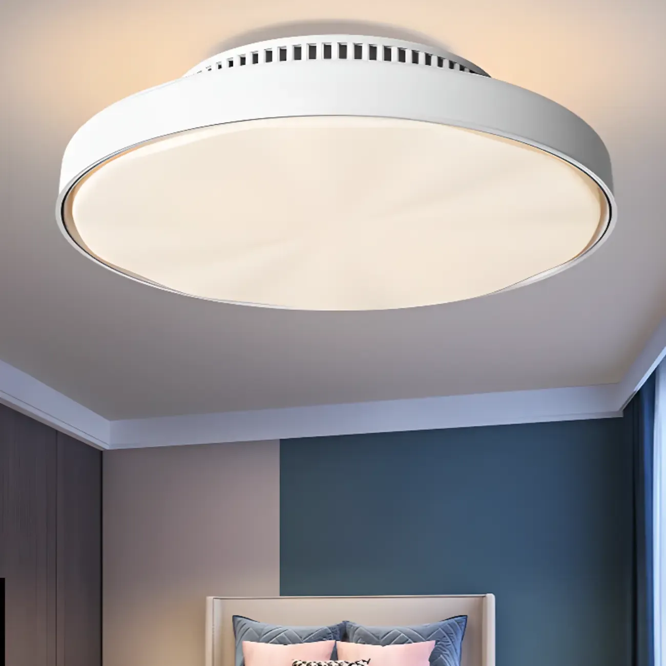 17" Modern Flush Mount Bladeless Ceiling Fan Light with Remote