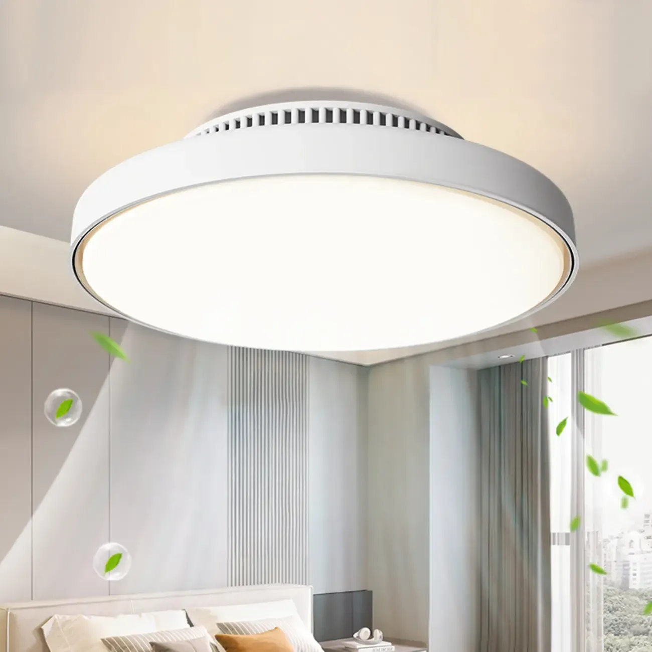 17" Modern Flush Mount Bladeless Ceiling Fan Light with Remote