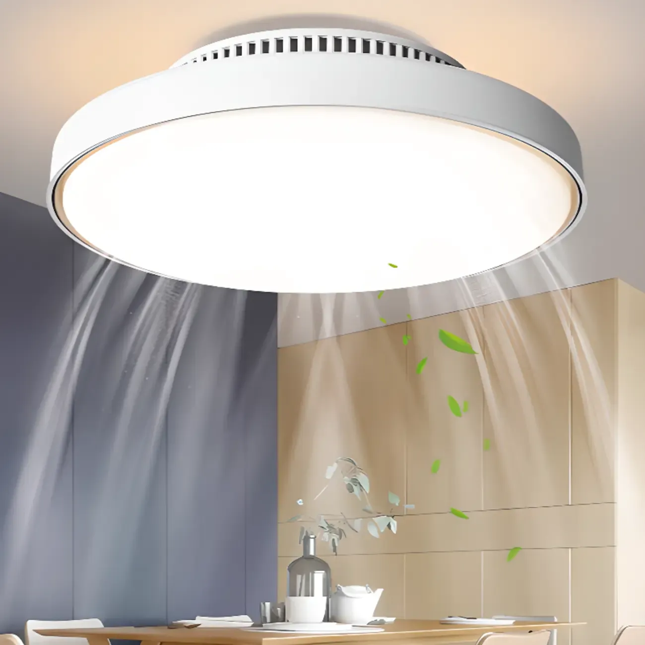 17" Modern Flush Mount Bladeless Ceiling Fan Light with Remote