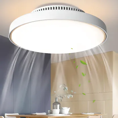 17" Modern Flush Mount Bladeless Ceiling Fan Light with Remote