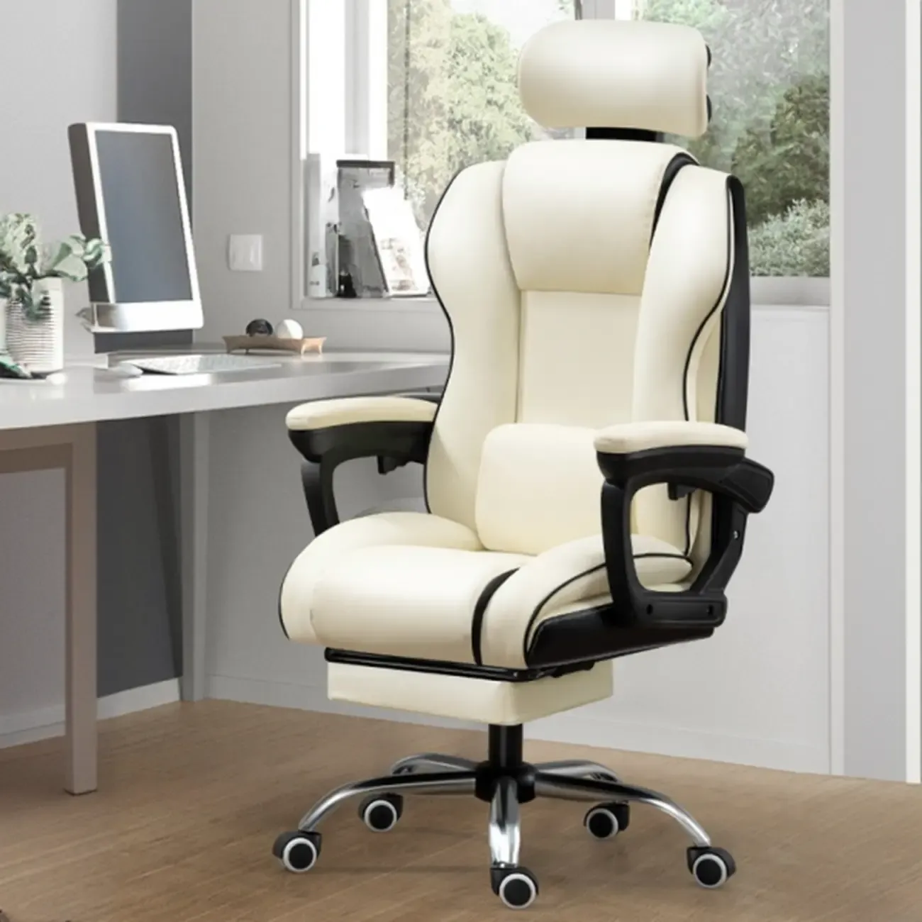 Modern Leather Ergonomic Swivel Office Chair Image - 8