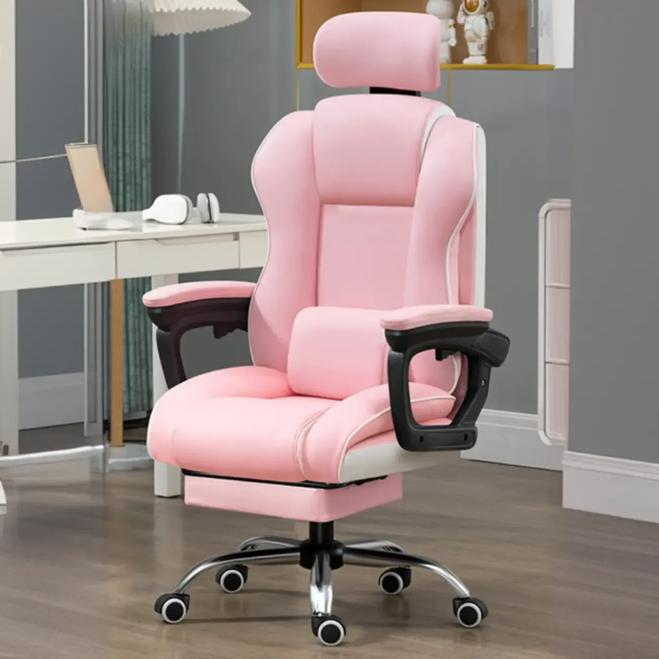 Modern Leather Ergonomic Swivel Office Chair Image - 5