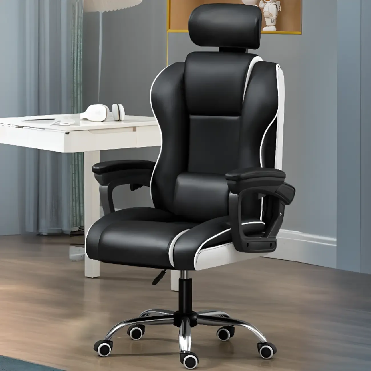 Modern Leather Ergonomic Swivel Office Chair Image - 3