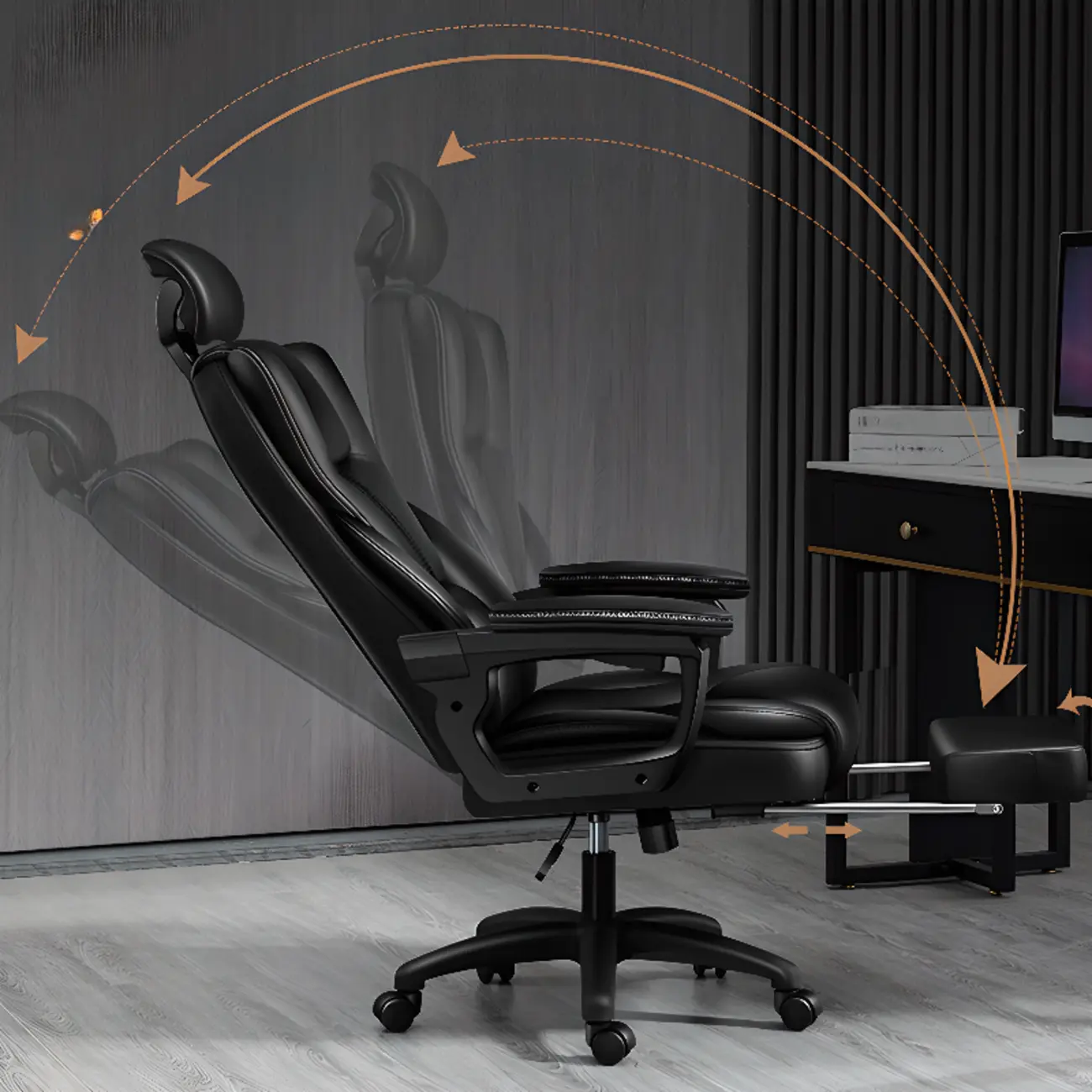 Ergonomic Black Leather Reclining Office Chair Image - 3 | homeyfad