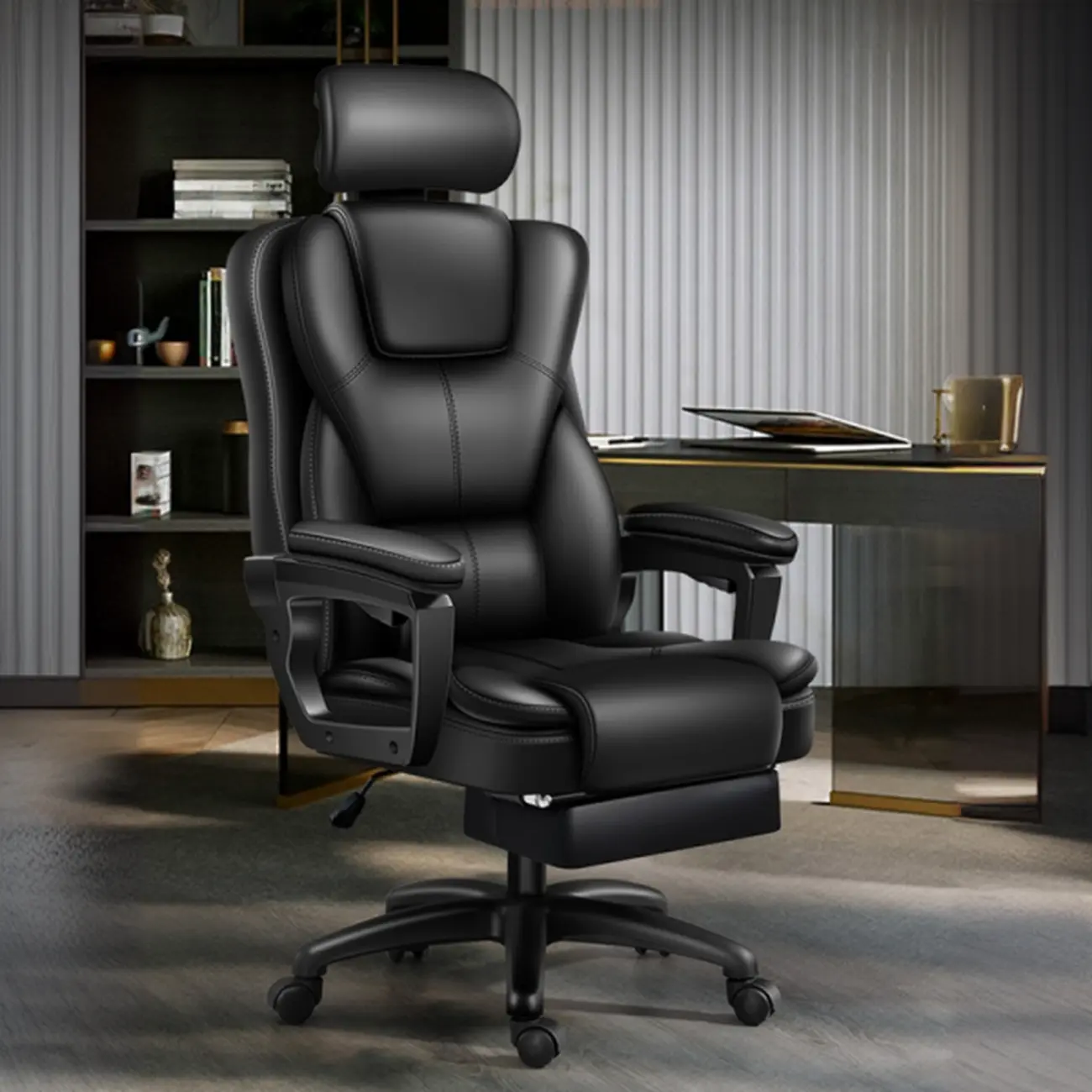 Ergonomic Black Leather Reclining Office Chair Image - 1 | homeyfad