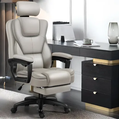 Ergonomic Black Leather Reclining Office Chair Image - 2