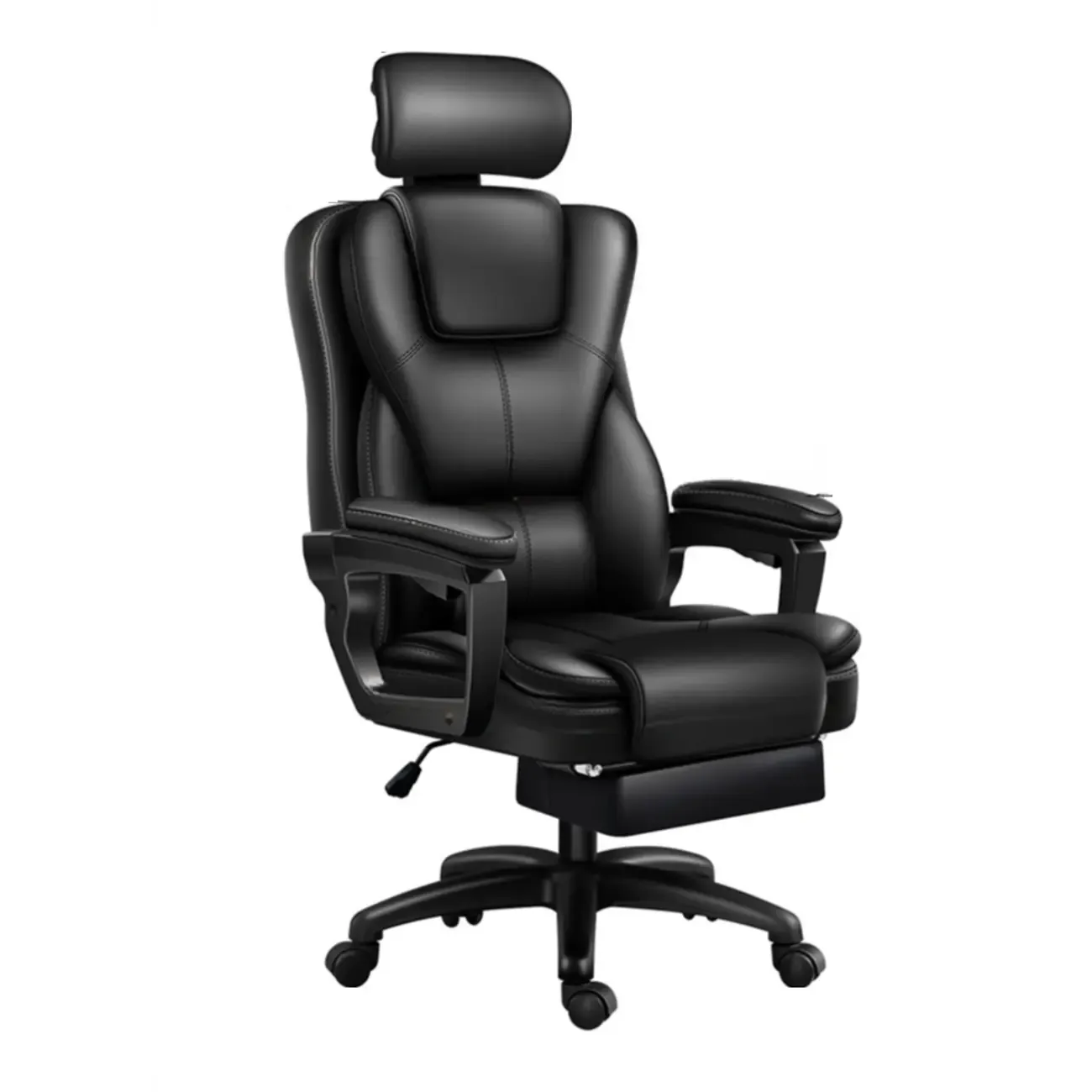Ergonomic Black Leather Reclining Office Chair Image - 5