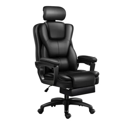 Ergonomic Black Leather Reclining Office Chair Image - 5