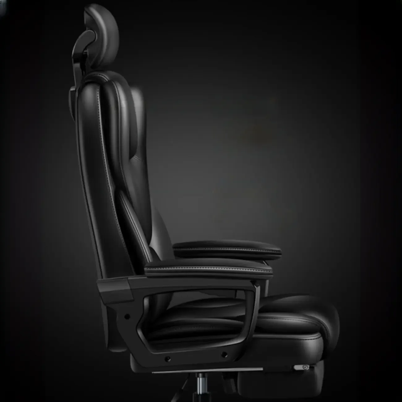 Ergonomic Black Leather Reclining Office Chair Image - 4