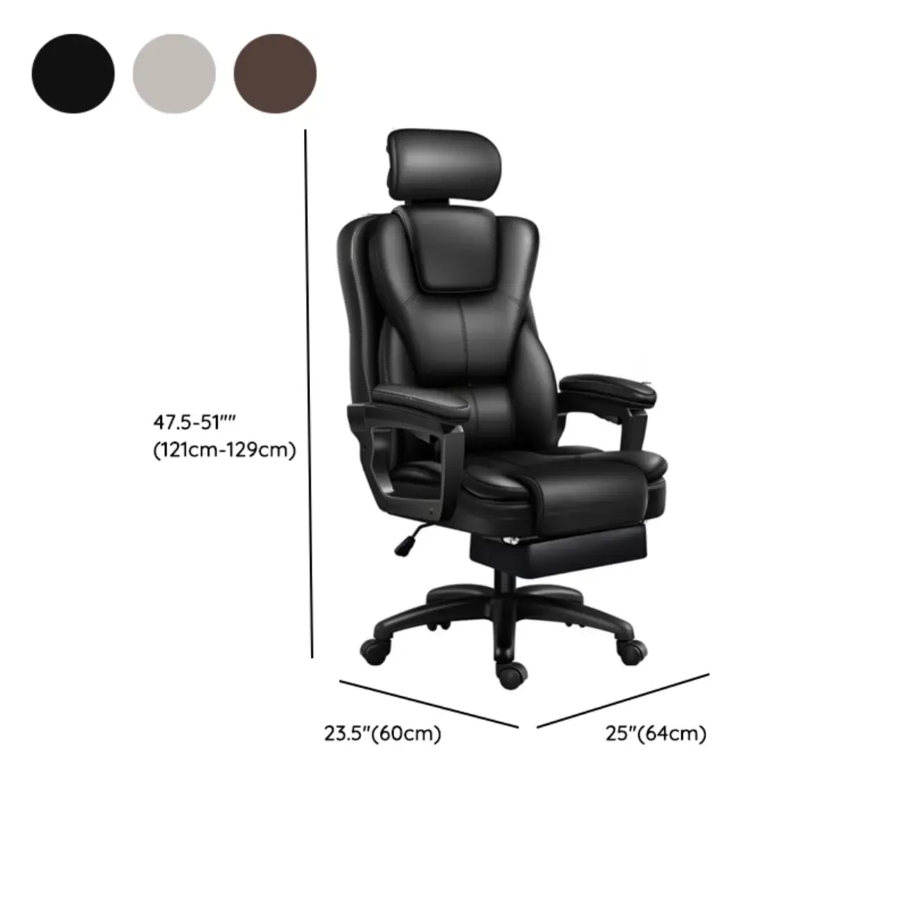 Ergonomic Black Leather Reclining Office Chair #size