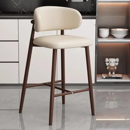 Modern Off-White Leather Curved Back Counter Bar Stools Image - 7