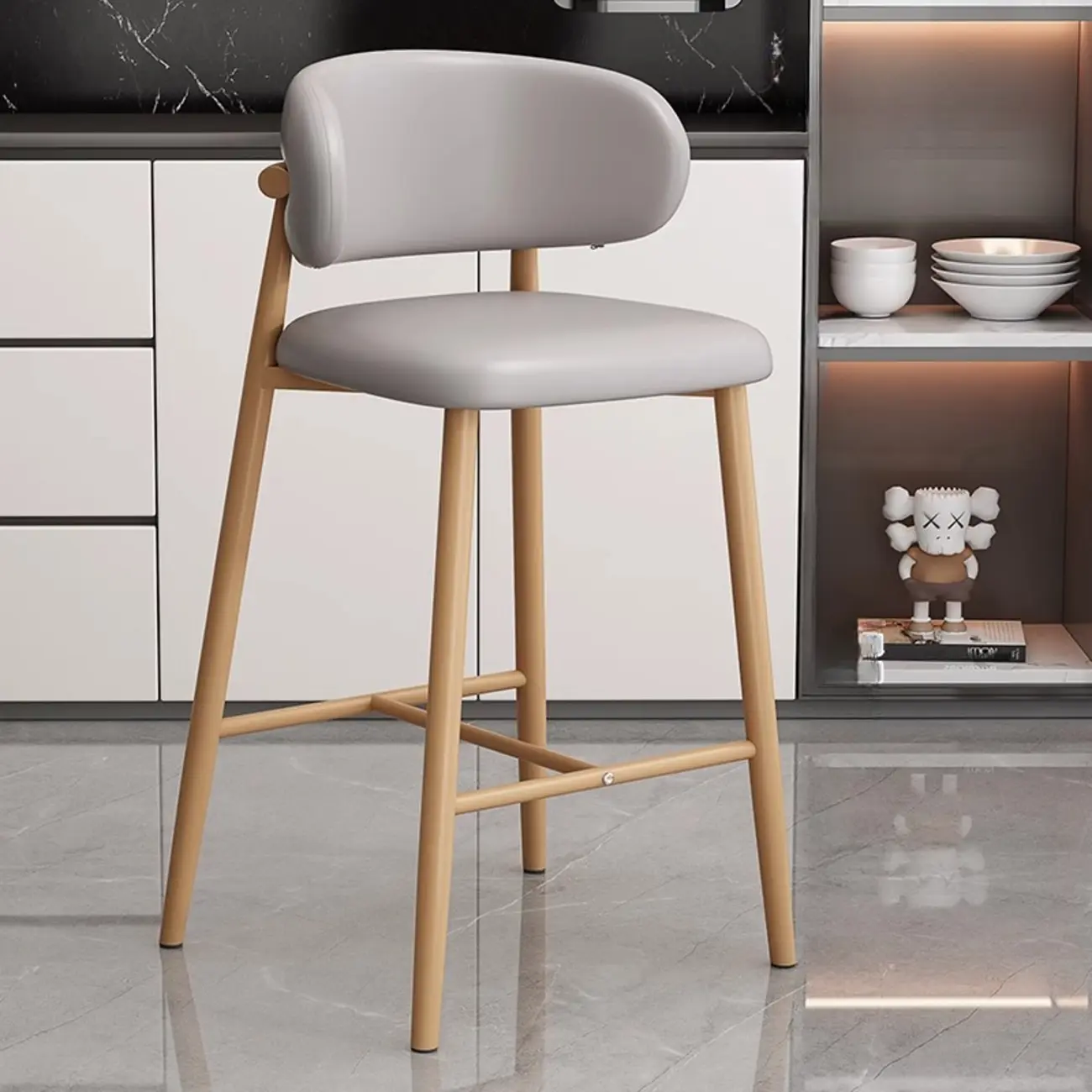 Modern Off-White Leather Curved Back Counter Bar Stools Image - 8 | homeyfad