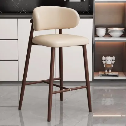 Modern Off-White Leather Curved Back Counter Bar Stools Image - 9