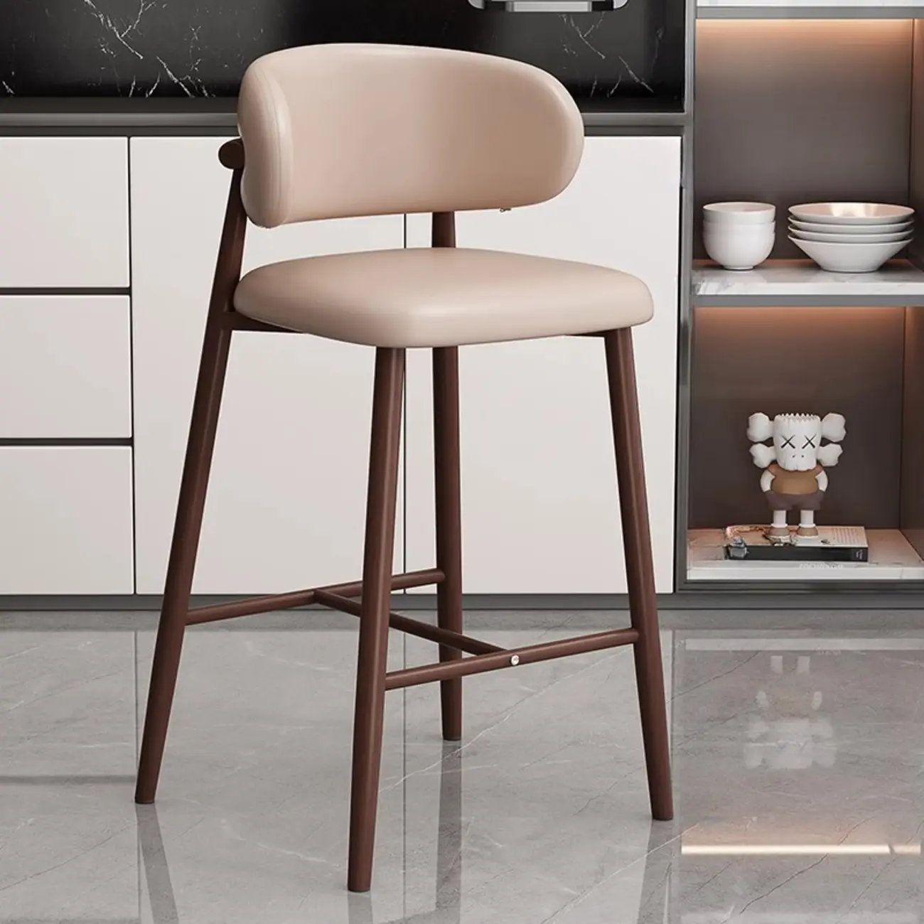 Modern Off-White Leather Curved Back Counter Bar Stools Image - 10 | homeyfad