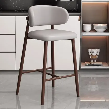 Modern Off-White Leather Curved Back Counter Bar Stools Image - 11