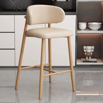 Modern Off-White Leather Curved Back Counter Bar Stools Image - 14