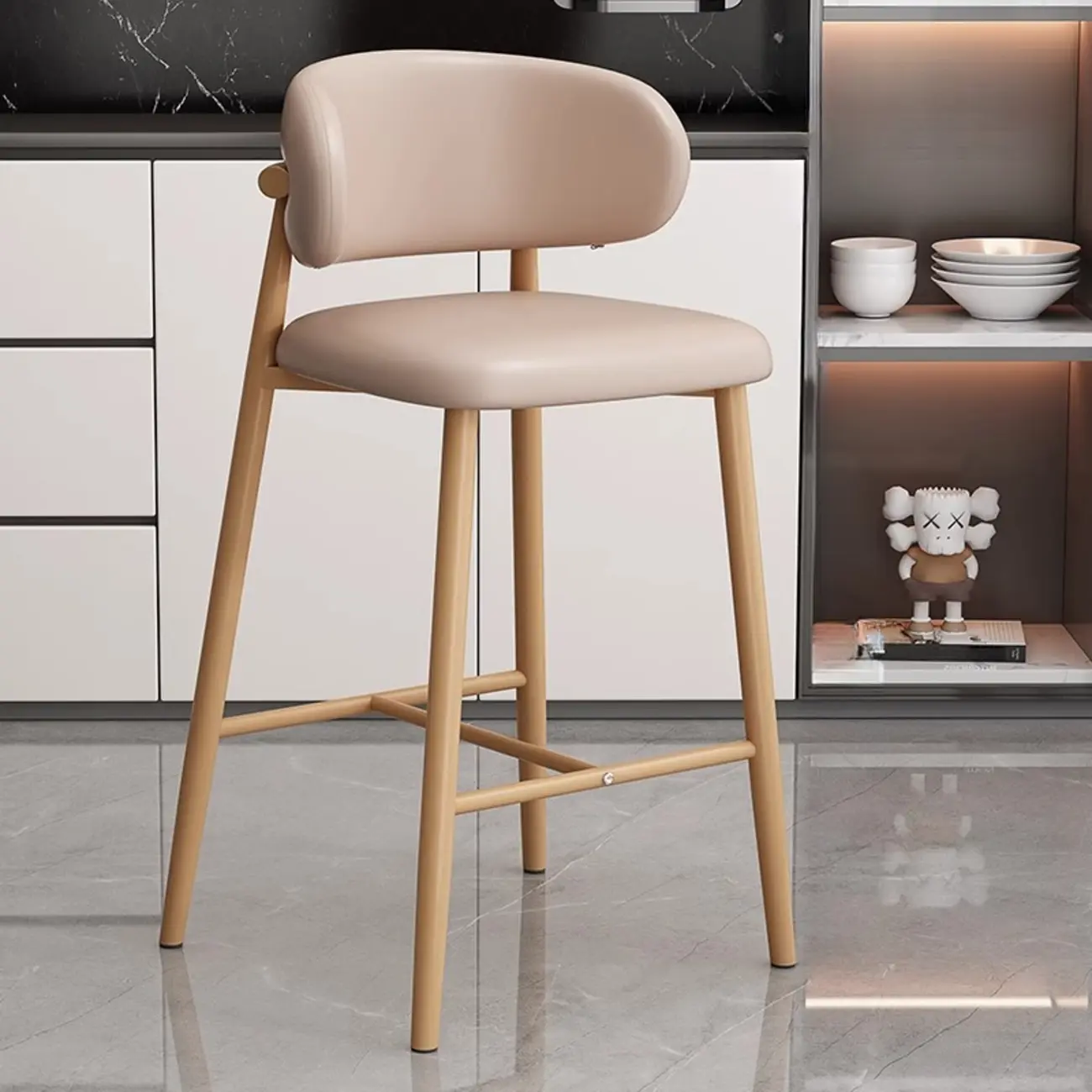 Modern Off-White Leather Curved Back Counter Bar Stools Image - 15 | homeyfad