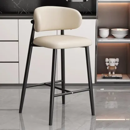 Modern Off-White Leather Curved Back Counter Bar Stools Image - 17
