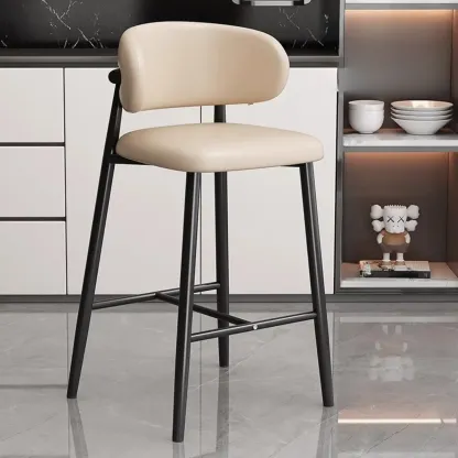 Modern Off-White Leather Curved Back Counter Bar Stools Image - 18